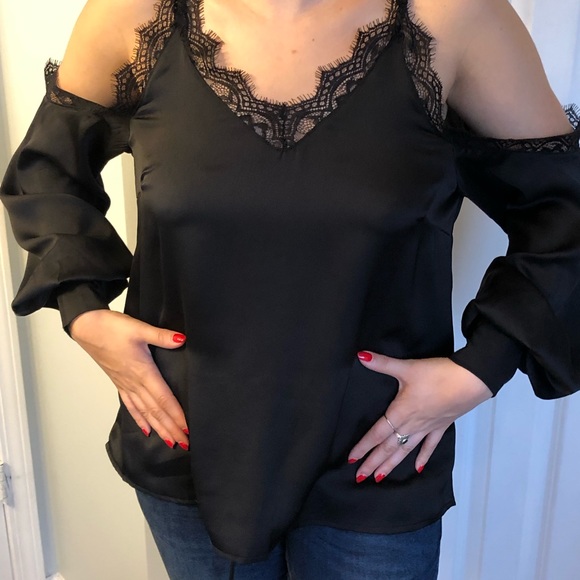 Black satin off the shoulder top - Picture 6 of 7